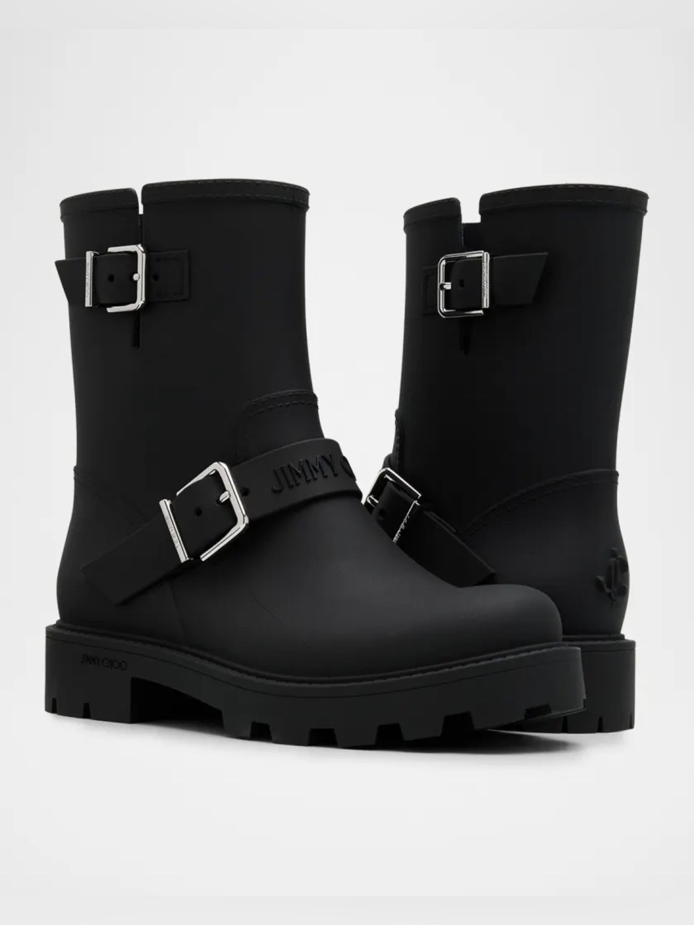 NEW! Jimmy Choo Black Biker Rain Boot with Buckle Straps NWT - Size W 41 SOLDOUT
